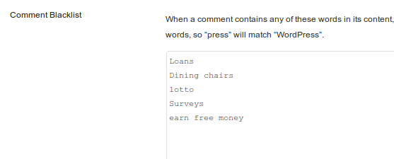 Comments blacklist