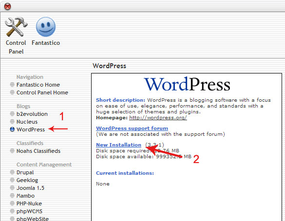 WordPress installation