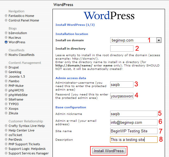 Fantastico wordpress