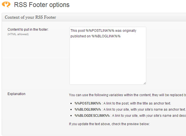 Rss footer plugin