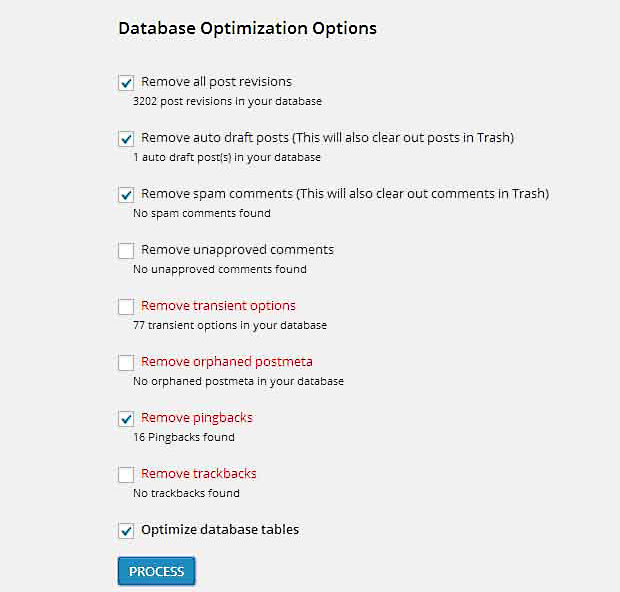 optimize wordpress database