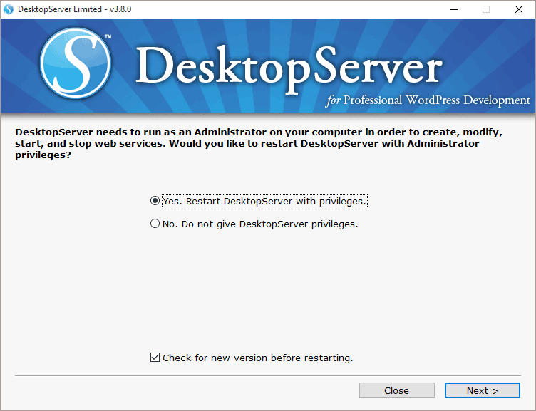 DesktopServer Restart